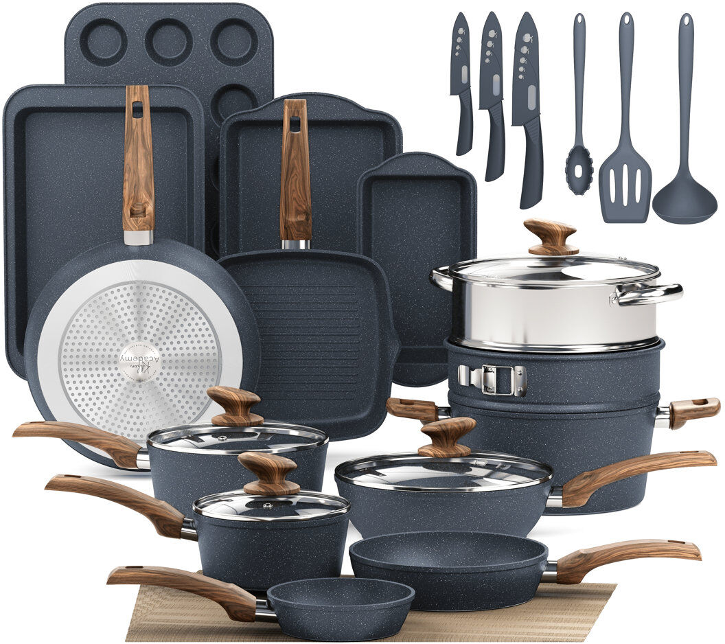 Blue Elephant 30 - Piece Non-Stick Cookware Set Blue Grey 30