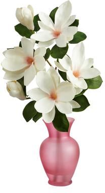 Nearly Natural "24"" Japanese Magnolia Artificial Arrangement in Rose Colored Vase"