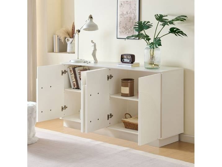 Buffet bas 4 portes AESVAR 160 x 38 x 80 cm MDF blanc mat à portes cintrées