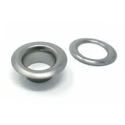 100 Planenösen, rostfrei, selbstschneidend, Messing 9,5 mm | silber | 5 mm | Rundösen #0 (⌀ 5,0 mm)