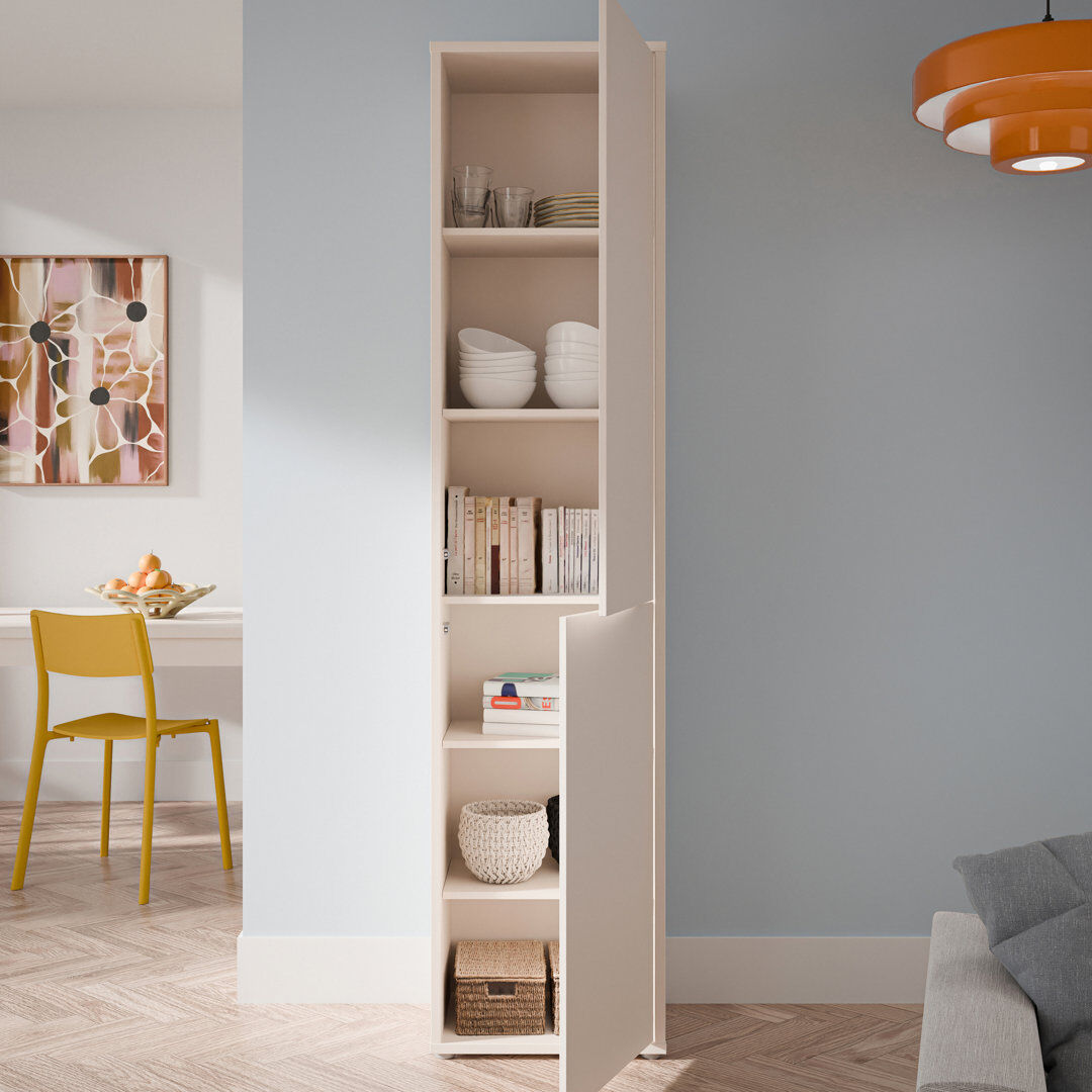 Brayden Studio Chadwic Modern minimalistic cabinet unit for utility or living rooms, shelved interior, 2-door, engineered wood, beige, 49.8 cm W x 214.3 cm H x 34.9 214.3cm H X 49.8cm W X 34.9cm D
