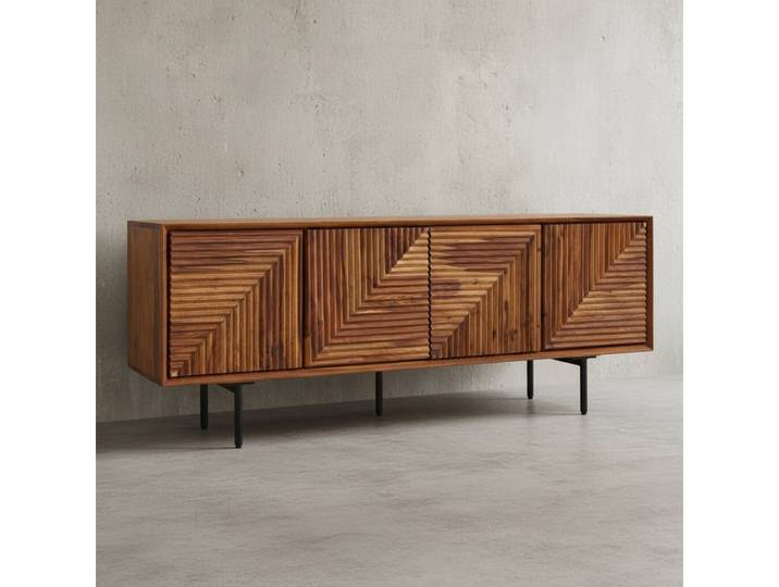 KADIMA DESIGN Lowboard Lowboard Massivholz 140x54x33 cm TV-Kommode vier Türen Fernsehschrank (Fernsehkommode Wohnzimmer), Design TV-Schrank Hoch, Fernsehtisch Fernsehschrank Modern