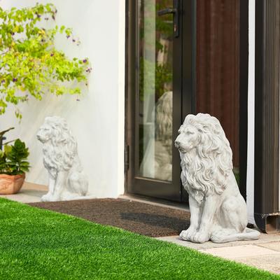 Glitzhome MGO Vintage Sitting & Lying Lion Guardian Garden Statue Porch Sculpture Indoor Outdoor