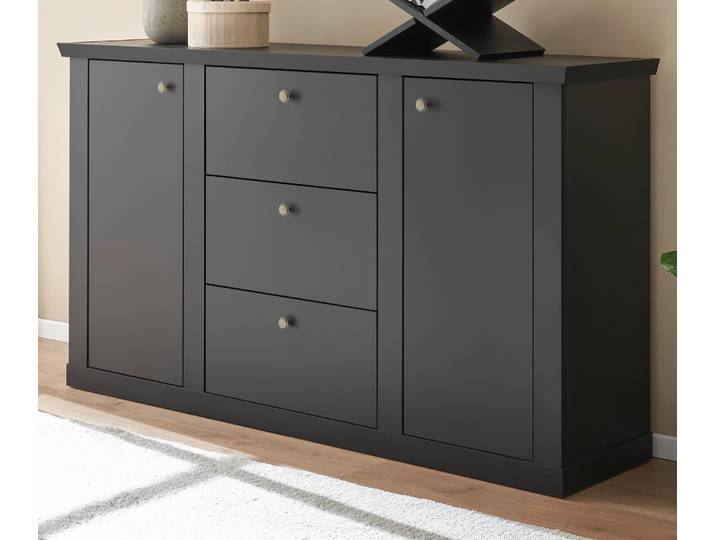 Sideboard \ Filmore\ in Schwarz matt Landhaus 158 x 92 cm, Soft-Close