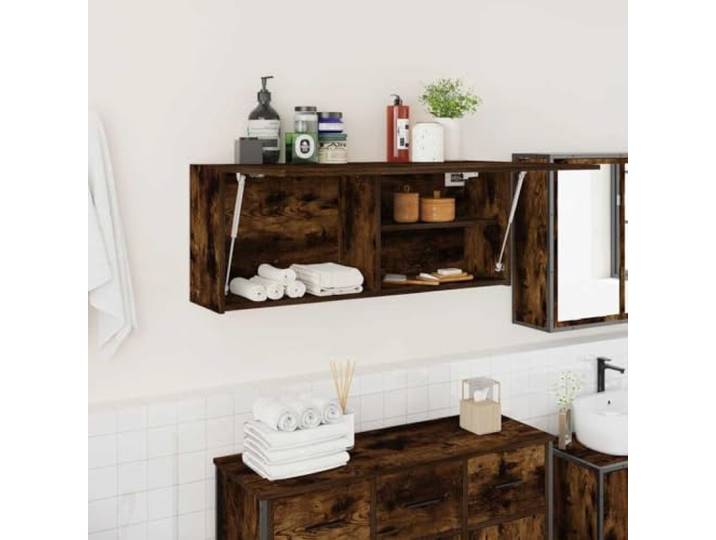 YUTAASU Bad-Wandschrank Räuchereiche 100x25x40 cm Holzwerkstoff Mit Gasdruckfeder, Geräuschlos, Für Bad Küche Wohnzimmer, Montagezubehör Nicht Enthalten