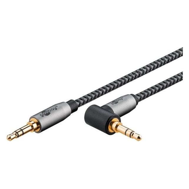Goobay Audio Verbindungskabel AUX, 3,5 mm stereo, 90°, 0,5 m, Sharkskin Grey (0.50 m, AUX Kabel) (65277)