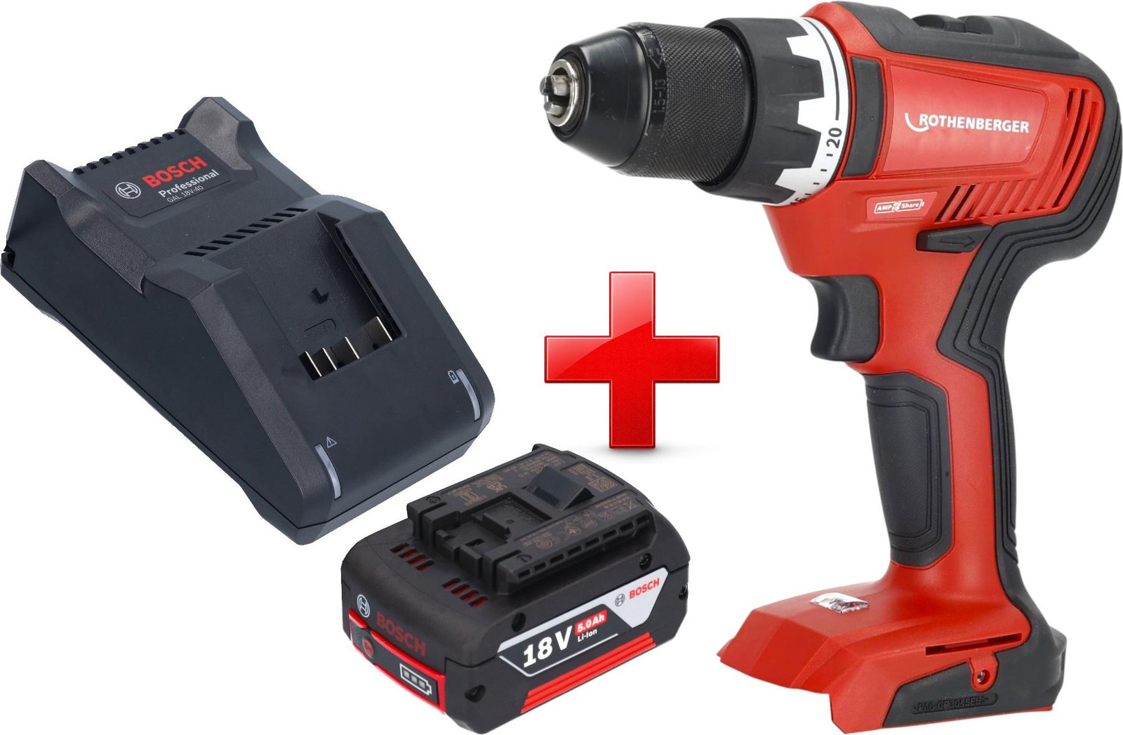 Rothenberger RO DD55 accuboormachine 18 V 55 Nm borstelloos AMPShare inclusief 1x 5,0 Ah accu en oplader