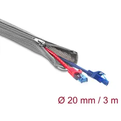DeLOCK Geflechtschlauch mit Reißverschluss hitzebeständig 3 m x 20 mm grau