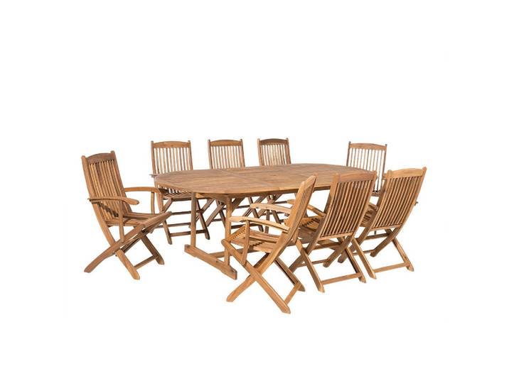 GARTENMÖBEL-SET 8-Sitzer Akazienholz hellbraun mit Sonnenschirm Maui