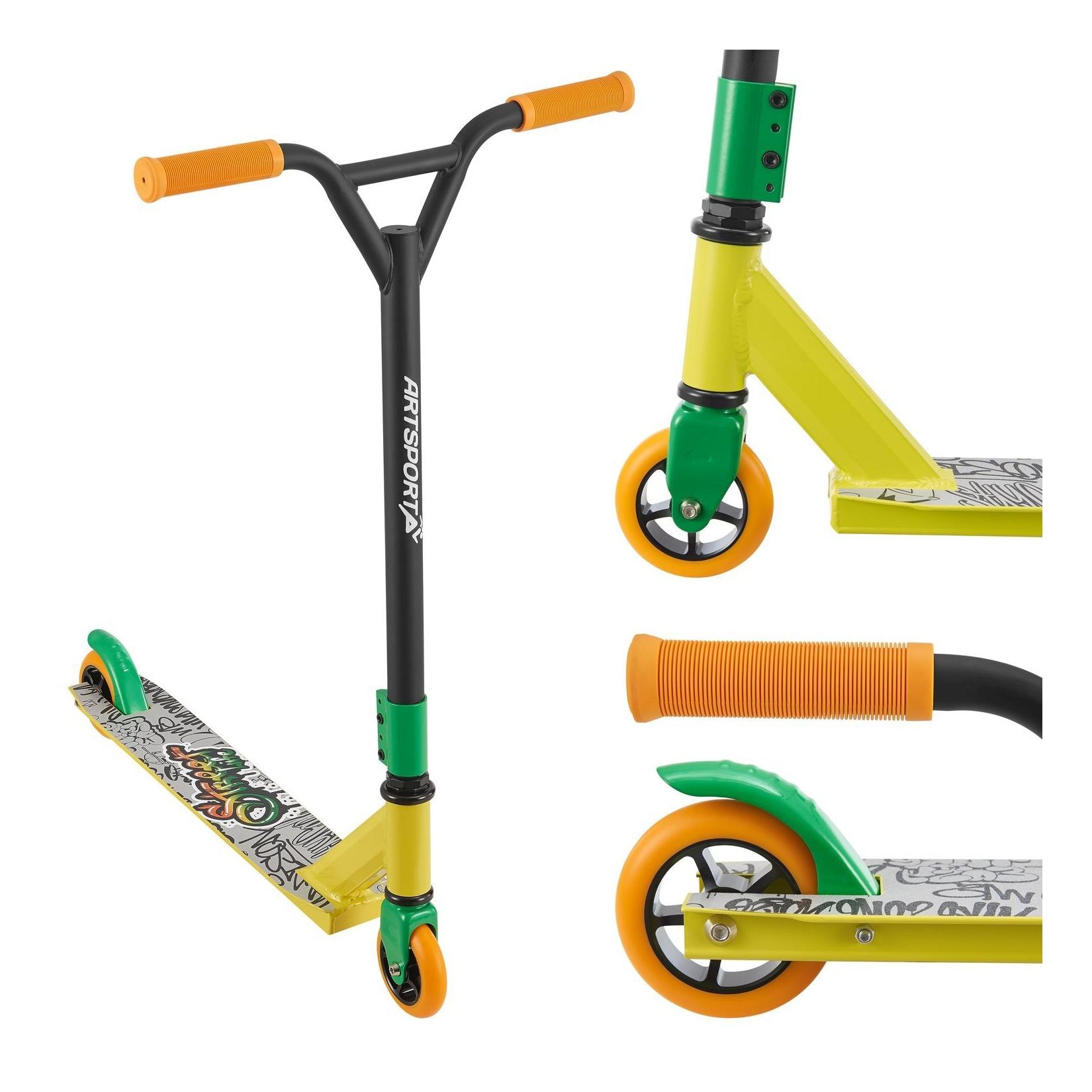 ArtSport Stunt Scooter Street Life - Trick Roller für Kinder & Jugendliche - Tretroller Schwarz Gelb