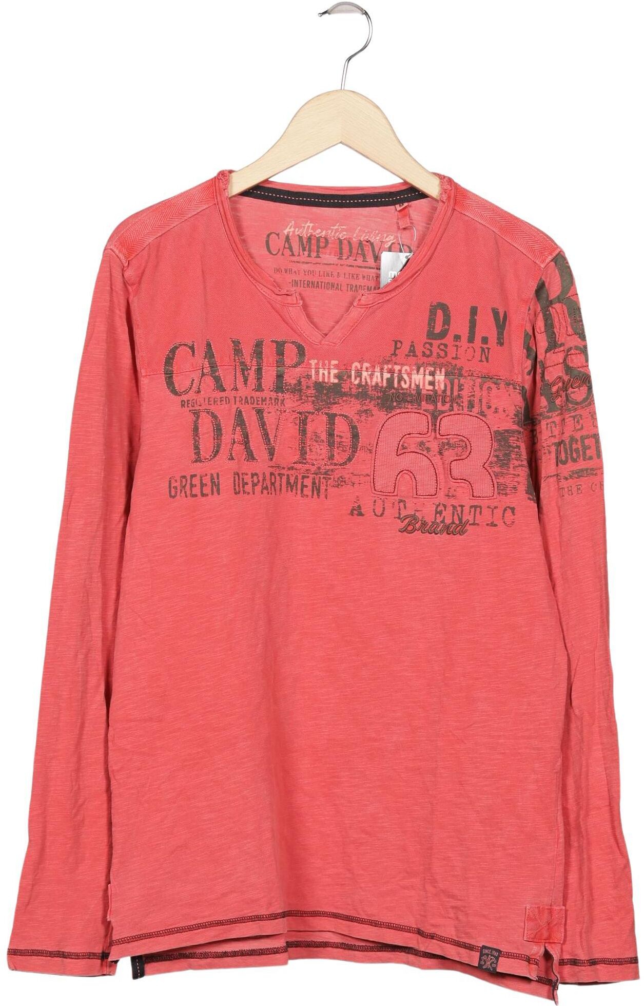 Camp David Herren Langarmshirt, Rot, Gr. M, Baumwolle - Second Hand