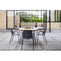 Cinas Gartenmöbel-Set ELLEN / PARC, Tisch Ø 110 cm + 4 Sessel, Aluminium Anthrazit / Teak