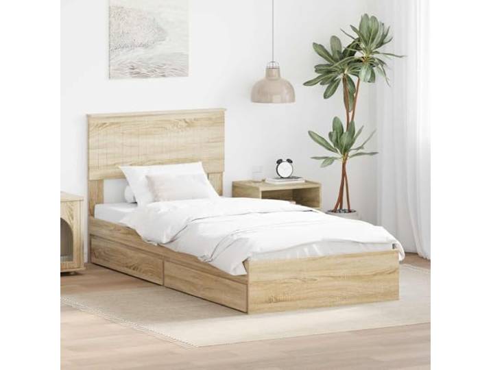 RJPLMFV Aufbewahrungsbett Sonoma-Eiche, 90 x 190 cm, Holz Mit Schubladen, Lattenboden, ohne Lattenrost, einfache Montage, einfache Reinigung