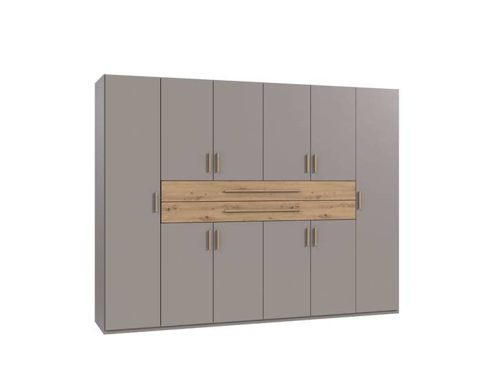 Drehtürenschrank Kleiderschrank 270 cm Sandgrau Schubkästen Griffe Eiche Artisan / 22641