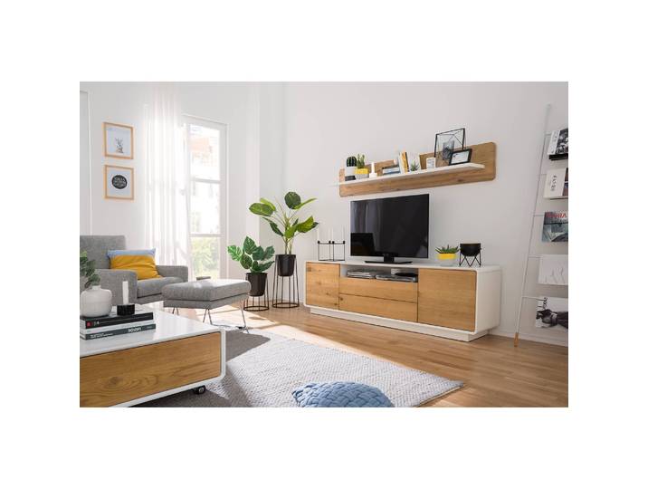 TV-Lowboard II Front: MDF Mitteldichte Holzfaserplatte , furniert & geölt Korpus: MDF Mitteldichte Holzfaserplatte , lackiert