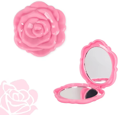 Inspire Curations Retro Rose Double Sided Pocket Makeup Mirror pink