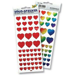 Folia Sticker 17101 Holo-Sticker Hearts, bunte holografische Herzen, 96 Aufkleber, 96 Stück
