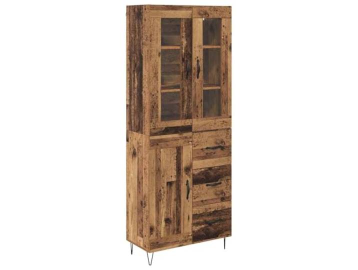 GHVBNMF Highboard Altholz-Optik 69,5x34x90 cm Holzwerkstoff Glastüren Eleganter Schrank fürs Wohnzimmer und Esszimmer: Transparente Glastüren treffen auf robuste Eisenbeine mit viel Stauraum.