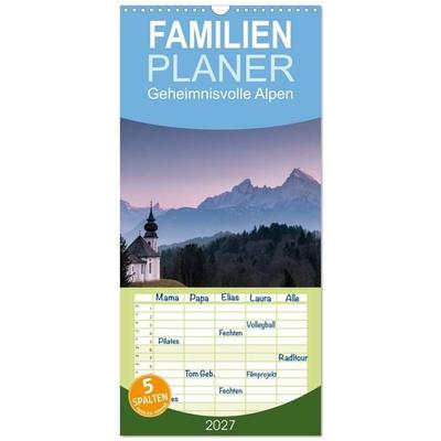 Familienplaner 2027 - Geheimnisvolle Alpen mit 5 Spalten (Wandkalender, 21 x 45 cm) CALVENDO