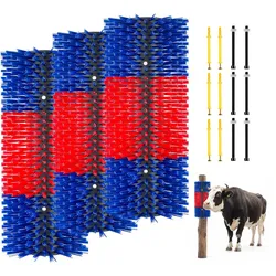 VEVOR Kratzbürste 43x19 cm, Viehbürste 3 Stk. inkl. 12 Schrauben, Rinderkratzer zur Linderung von Rückenjucken, Massage-& Pflege-Kratzwerkzeug für Pferde, Rinder, Schafe & Schweine, Blau&Rot