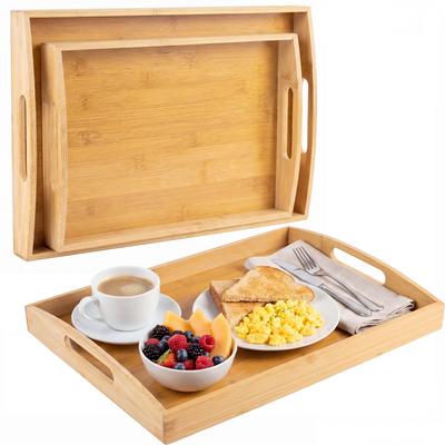 Jonathan Y Designs happimess Elora Set of 2 Handcrafted Nesting Bamboo Serving Trays with Handles