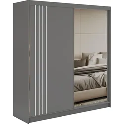 SCHWEBETÜRENSCHRANK mit Lamellen und Spiegel DIANA - 200 - Grau und Weiß