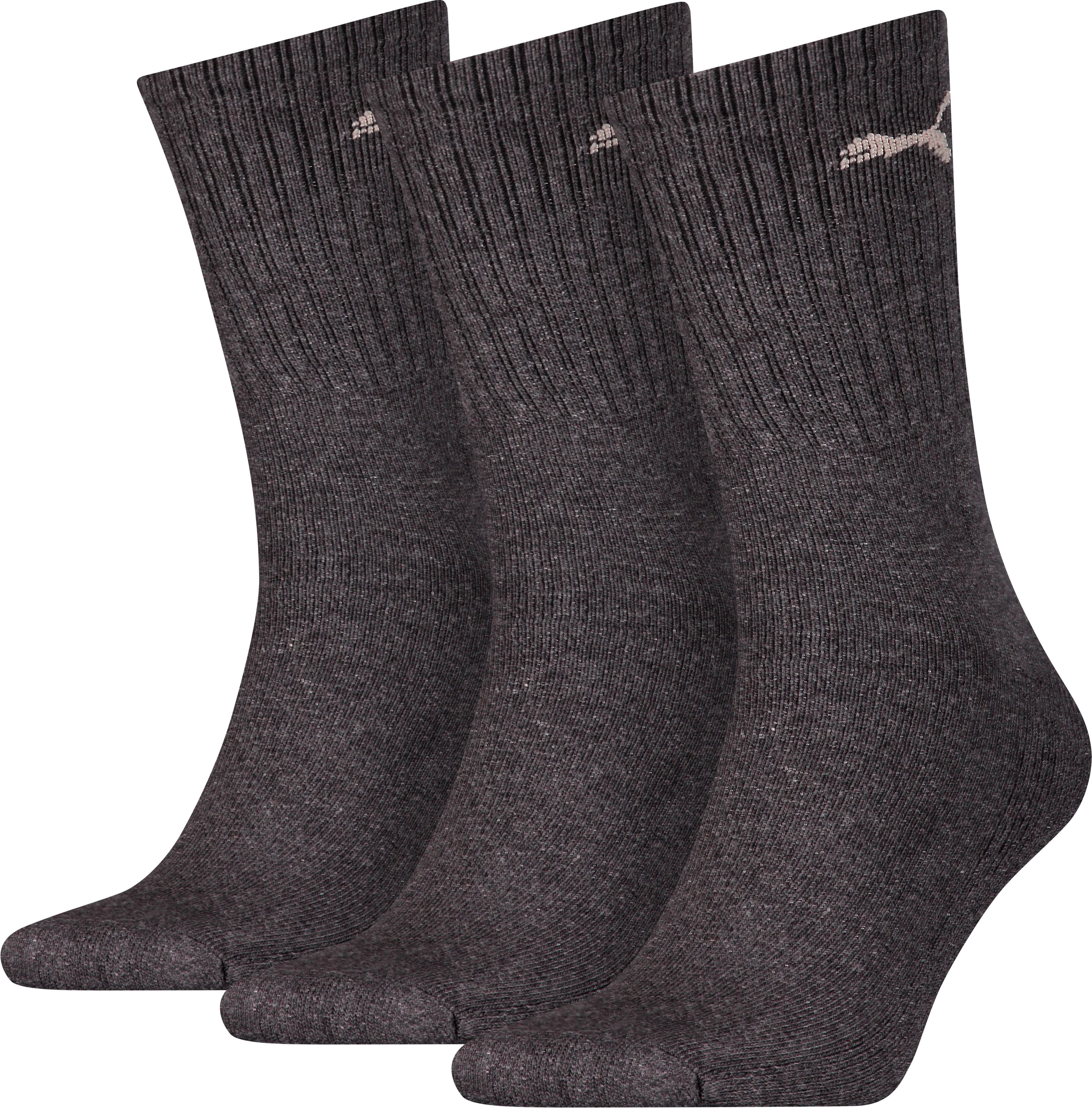 Socken PUMA "PUMA UNISEX CREW SOCK 3P", Herren, Gr. 43-46, grau (anthrazit), Baumwollmischung, normal, Socken Socken, mit farblichem Logo anthrazit 43-46