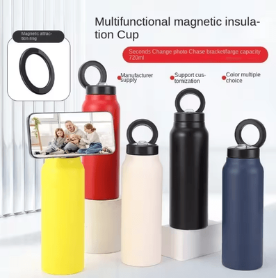 Inspire Picks Insulated Sports Water Bottle With Magnetic Phone Holder And Built In Stand white