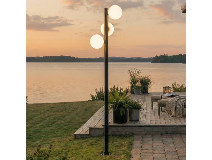Lucande LED-Außenleuchte Asane, schwarz, 3-flg., 222 cm, CCT Asane Lucande, dimmbar, schwarz, Metall, Modern