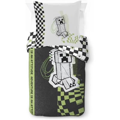 Kinderbettwäsche MINECRAFT "Minecraft Doodle Skate", schwarz (grau), B/L: 135cm x 200cm, 1 Stk., 1 Stk., Linon, B/L: 80cm x 80cm, 2, Linon, Obermaterial: 100% Baumwolle, Bettwäsche, 100% Baumwolle
