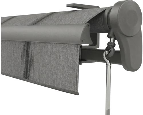 Soluna Gelenkarmmarkise Trend 6x2 Stoff Dessin D419 Gestell DB703 dunkelgrau Antrieb Rechts inkl. Motor mit Nothandkurbe
