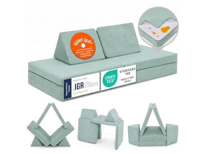 Linodino® Spielsofa Kindersofa aus Schaumstoff Softbausteine - Kindercouch & Kuschelecke im Kinderzimmer Stapelsteine für Kinder Oeko-TEX 100 Zertifiziert Eisblau