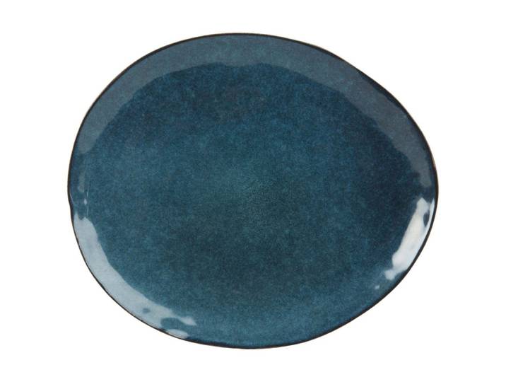 Flacher Teller aus Steinzeug, blau