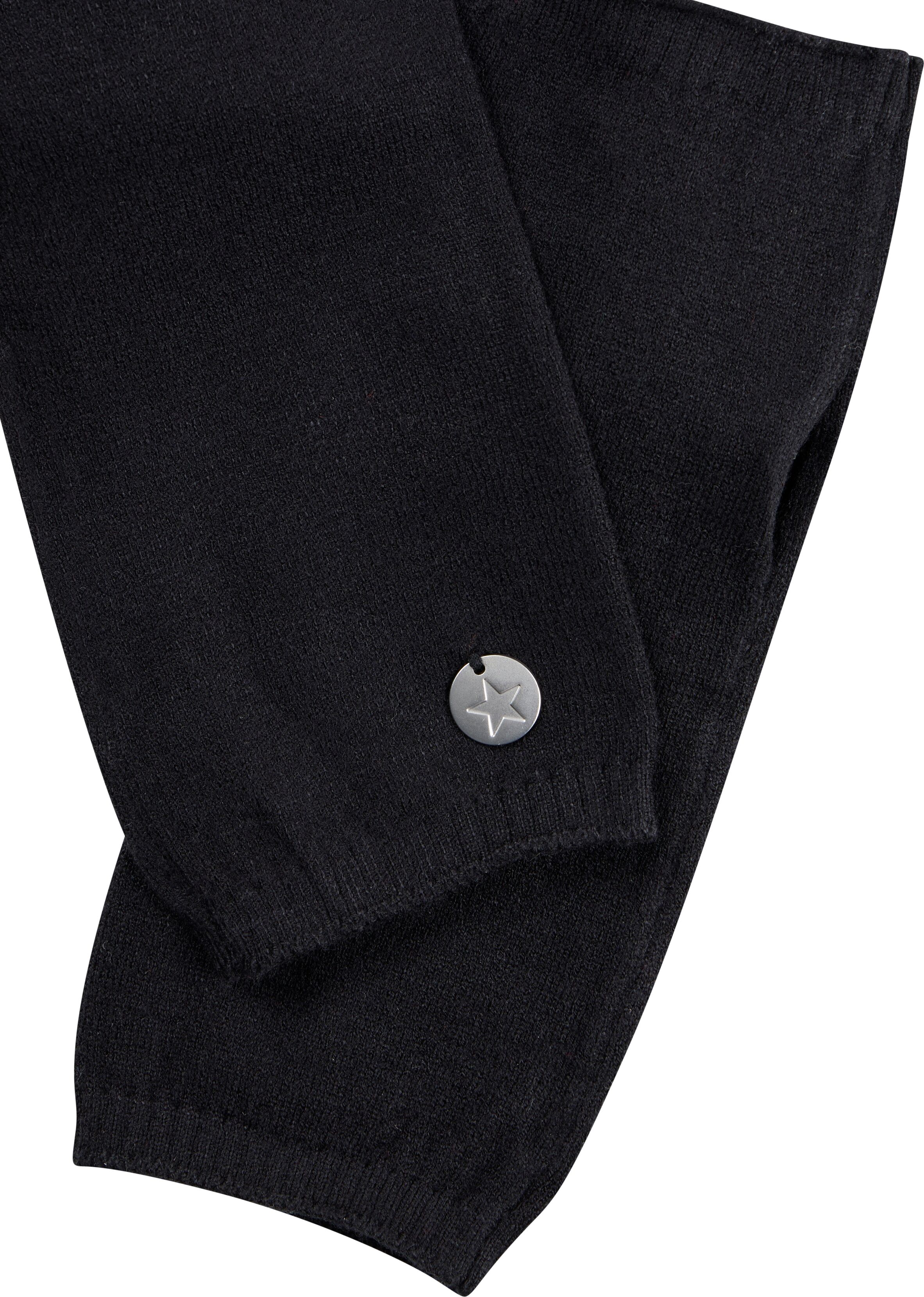 Armstulpen LAURA SCOTT, Damen, schwarz, Feinstrick, Viskosemischung, kontrastfarbene Details, unifarben, Stulpen Armstulpen, aus kuscheligem Strick mit süssem Metall-Badge - NEW schwarz Einheitsgröße