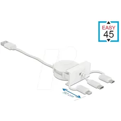 DELOCK 81375 - Easy 45 Modul USB 2.0 3-in-1 Aufrollkabel, weiß