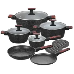 Klausberg Kochset m. marmorierter Antihaftbeschichtung, 12-teilig, schwarz, Pfannenset + Topfset, Schwarz