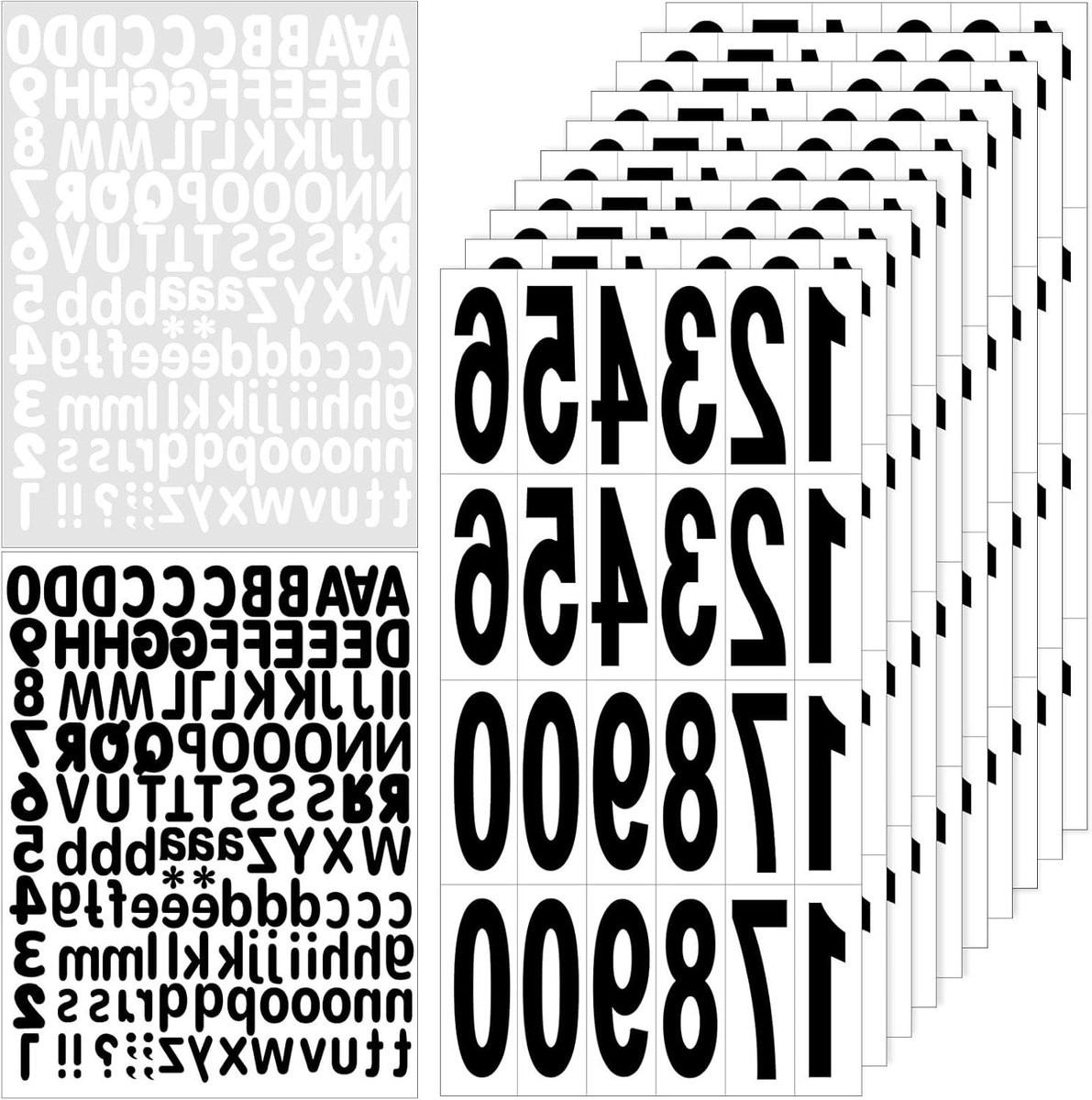 Set van 240 zelfklevende cijferstickers van 75 mm, weerbestendig, zwart, inclusief 2 bladen met letterstickers
