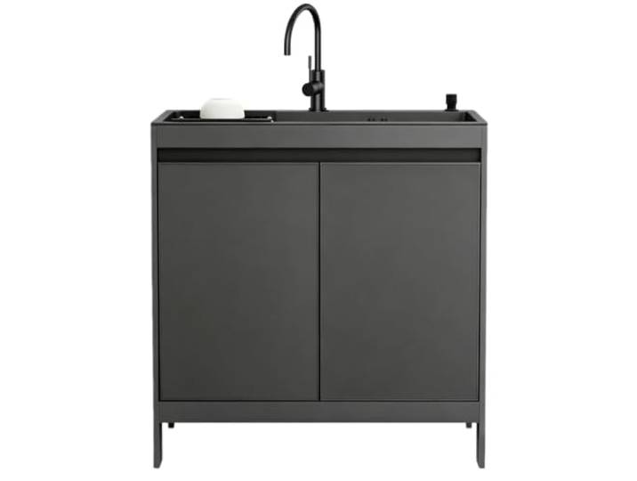 ZQFHSX Mehrzweckspülbecken mit Unterschrank, Waschtisch aus wabenförmigem Aluminium, multifunktionales Spülbecken aus schwarzem Edelstahl, freistehendes Handwaschbecken mit Armatur und Ab