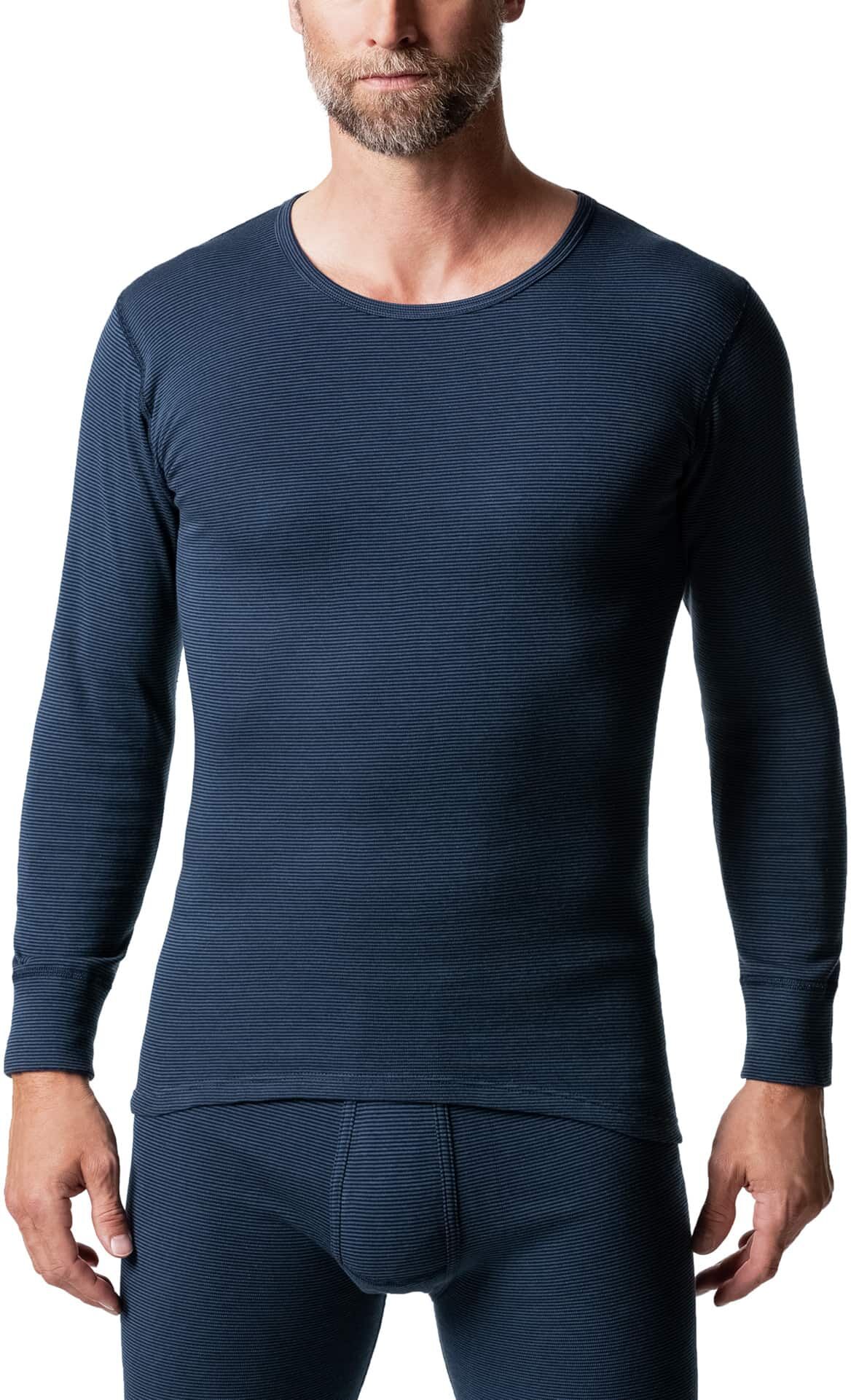 Walbusch Thermo-Langarmshirt 2er-Pack, , Farbe Blau, 9(3XL), feiner Baumwollmix von innen angeraut Herren