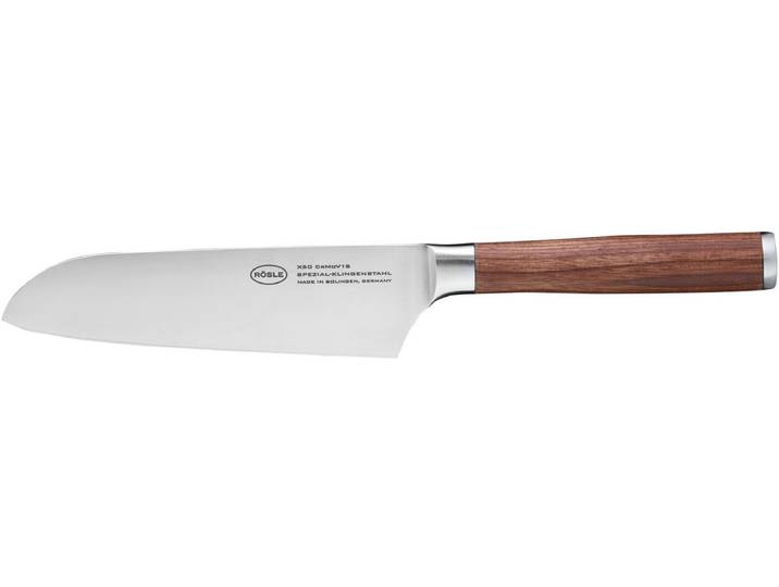 Santokumesser RÖSLE Masterclass , silber (silberfarben, holzfarben), Klingenlänge 17cm, X50 CrMoV15 Klingenstahl, Kochmesser, Santokumesser, für Fleisch, Fisch und Gemüse, Made in Solingen, Klingenspezialstahl