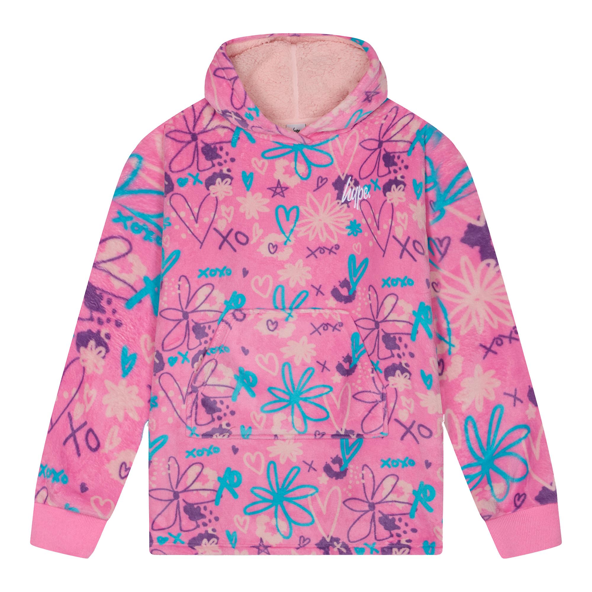 Meisjes Oversized Deken Blauw Scribble Hoodie Kinderen Fleece Warme Lounge Kleding
