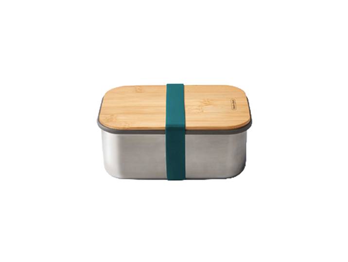 Grosse Premium Edelstahl Sandwich-Box „Blum“ 1250 ml Petrol black+blum
