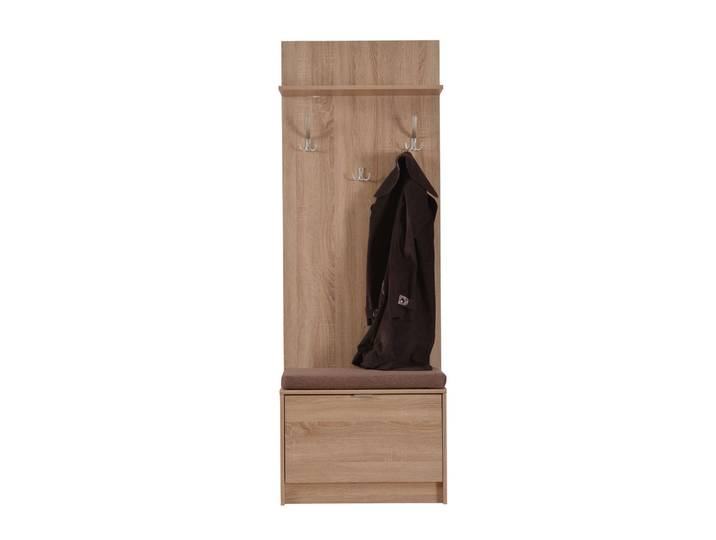 Kompaktgarderobe HOME AFFAIRE Flamenco Flurgarderobe, Dielenschrank, Flurmöbel, Breite 67 cm , braun (sonoma eiche), B:67cm H:191,5cm T:35cm, Holzwerkstoff, Kunststoff, Metall, Schränke, Kompaktgarderobe, mit Sitzbank und Garderobenpaneel, Klapptür, 8 Haken, in Sonoma Eiche