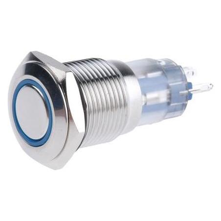 RS PRO Switch Pushbutton Stainless Blue ring (8118437)