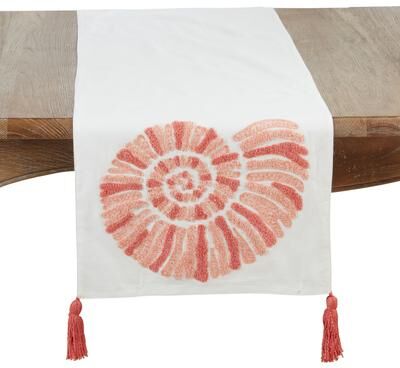 "Saro Lifestyle Coastal Embroidered Seashell Table Runner - 16""x72"""