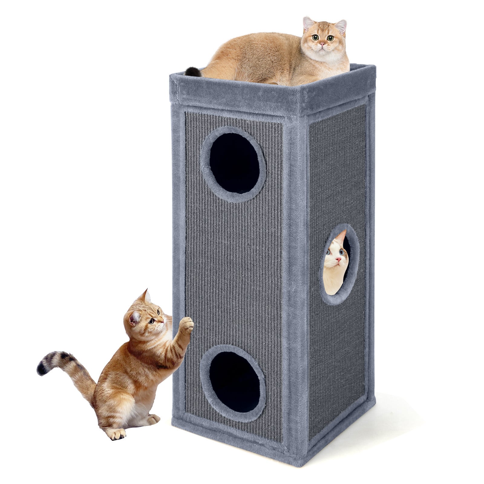Costway Kattenhuis Vierlaags Kattenappartement Modern Tonvormig Kattenmeubilair Grijs, Hoogte: 99 cm
