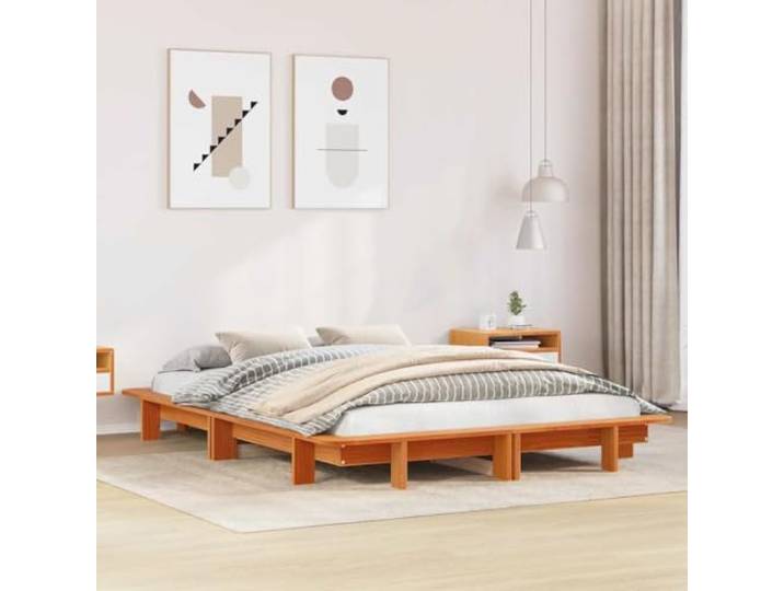 RJPLMFV Bettgestell, 120 x 190 cm, massives Kiefernholz, Braun Lattenrost inklusive, modernes Design, langlebig, für Schlafzimmer