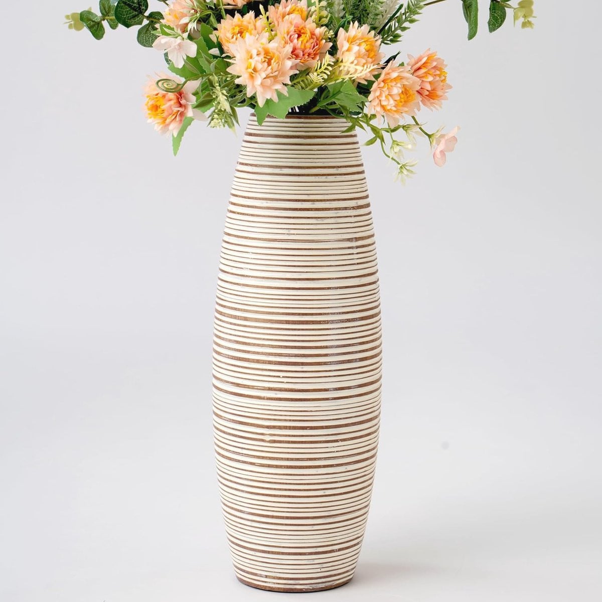 Handgemaakte vloervaas van mangohout in White Wash, Hoogte: 36 cm