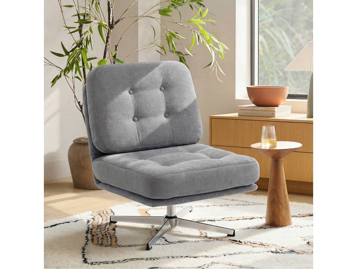 HOMCOM Fauteuil Pivotant Rembourré Chenille Gris Pieds Métal