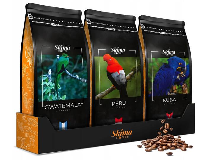 Grains de café 3X1Kg Cuba/Perou/Guatemala, torréfiés à la main pour machine à café + gratuit